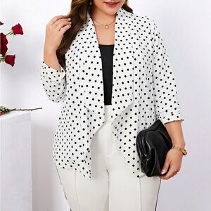 Women's Polka Dot Printed Front Open Blazer